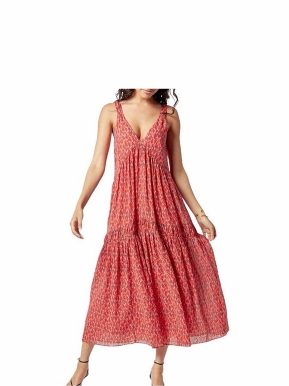 Joie Coral Red Patterned Sleeveless Maxi Dress